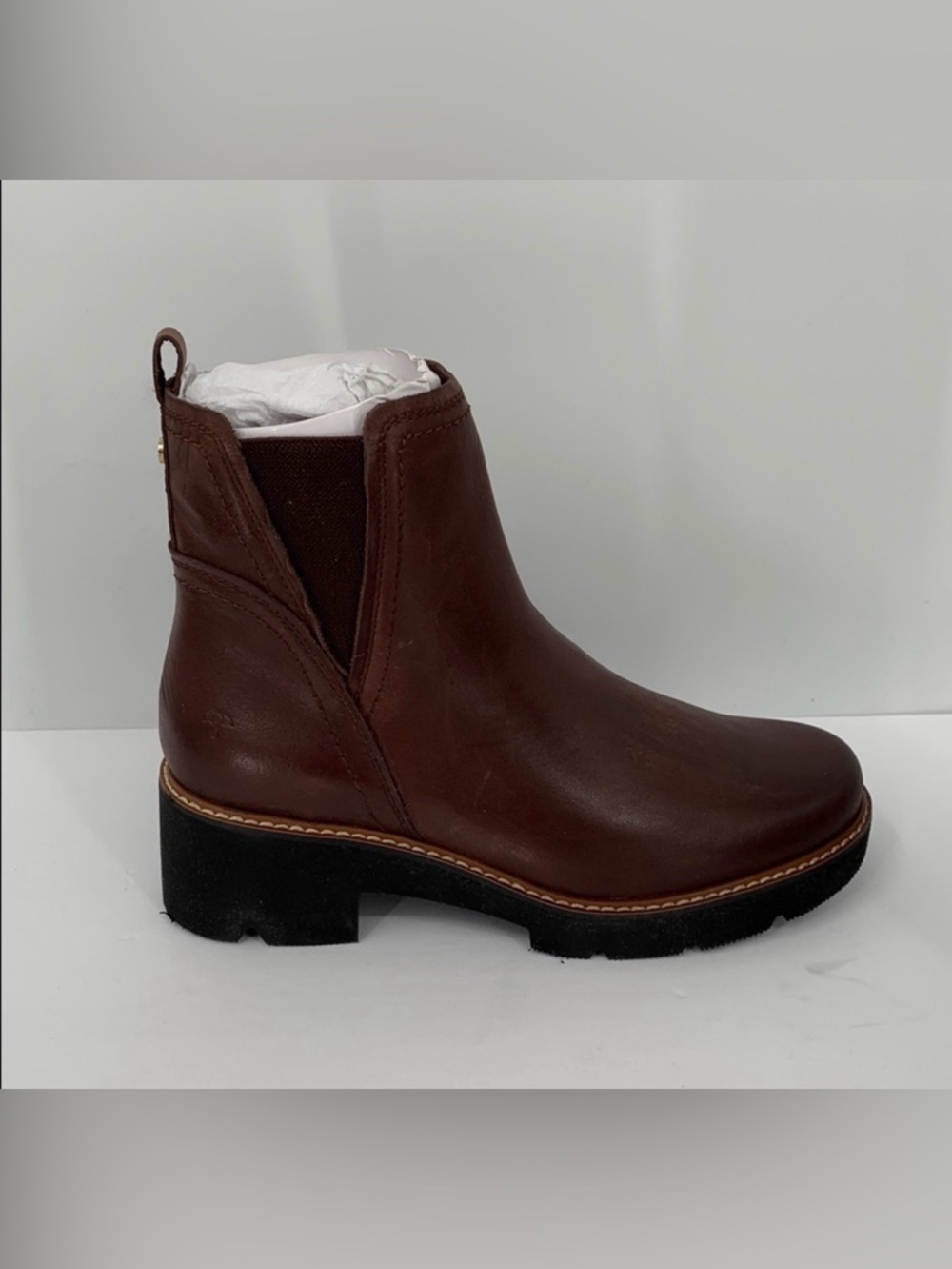 Naturalizer Darry chunky ankle boot leather brown Chelsea nubuck zipper new 6.5